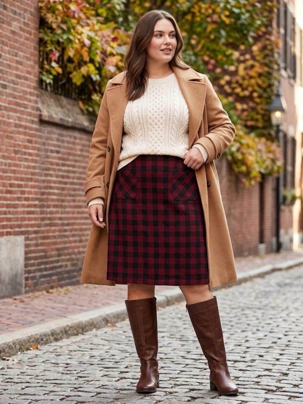 J. Jill size XL Tall Plaid Skirt in Burgundy and Black